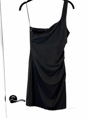 One-Shoulder Black Draped Cocktail Dress